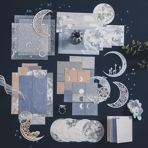 Doraking 63 Stück Mond-Verzierung, Scrapbook-Papier-Packungen für Tagebuch, Material, Papier, Memos, Briefmarken, Karten für Tagebücher, Planer, ästhetische DIY, Kunst, Handwerk, Collage, Album Doraking 63 Stück Mond-Verzierung, Scrapbook-Papier-Packungen für Tagebuch, Material, Papier, Memos, Briefmarken, Karten für Tagebücher, Planer, ästhetische DIY, Kunst, Handwerk, Collage, Album von Doraking