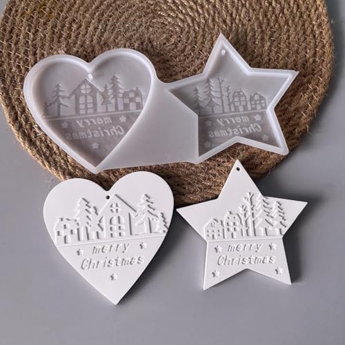 Silikonformen Gießformen Weihnachten, 4 Stück Silikonform Weihnachten, Silikon Gießform Kerzenform Weihnachten,Tannenbaum Stern Gipsformen zum Gießen Gießform Herz Anhänger Gießformen (B) von Doramier