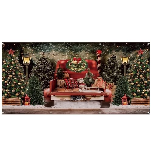 Weihnachtsbanner für Garagentor, 4,8 x 2,1 m, große Garagentorabdeckung, roter LKW, Weihnachtsbaum, Garagentordekoration, Polyester, hängender Hintergrund, Weihnachtsbanner für draußen, Feiertagswand, Weihnachtsbanner für Garagentor, 4,8 x 2,1 m, große Garagentorabdeckung, roter LKW, Weihnachtsbaum, Garagentordekoration, Polyester, hängender Hintergrund, Weihnachtsbanner für draußen, Feiertagswand, von Dorccsi