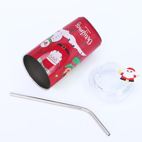 Dorclife Weihnachts Wasserbecher Trinkbecher 460ML Weihnachtsbaum Getränkebecher mit Strohhalm und Deckel Xmas Kaffeetasse doppelwandiger Isolierter Becher für Weihnachtsfeier Geschenke (Rot) von Dorclife