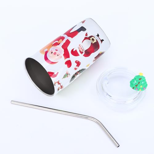 Dorclife Weihnachts Wasserbecher Trinkbecher 460ML Weihnachtsbaum Getränkebecher mit Strohhalm und Deckel Xmas Kaffeetasse doppelwandiger Isolierter Becher für Weihnachtsfeier Geschenke (Weiß) von Dorclife