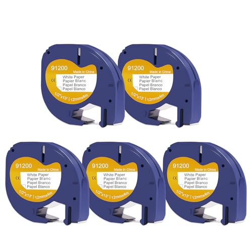 DOREE 5pack 91220 Etikettenband Papier Kompatibel mit Dymo Letratag 91200 91220 S0721520, 12mm x 4m Schwarz auf Weiß for dymo letratag LT-100H LT-100T LT-110T Plus QX 50 2000 XR XM 2000 200B. von Doree