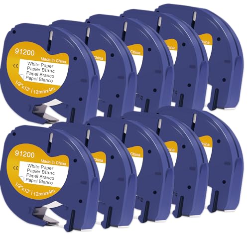 DOREE 91200 S0721520 Etikettierpapier(10pack), kompatibel mit dymo Letratag,12 mm x 4 m, schwarzer Druck auf weißem,91220 91200 Paper tape für Dymo Letratag XR LT-100H /LT-100T/QX 50/XM/XR von Doree