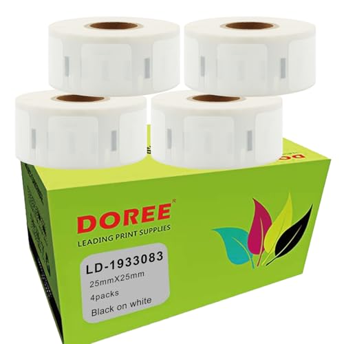 Doree 1933083 Hochleistungs-Thermopapier für QR-Code-Etiketten,25mm x 25mm,kompatible Geräte: LabelWriter 4XL, 450, 450 Twin Turbo (4er Pack, 850 Einzelaufkleber pro Rolle) von Doree
