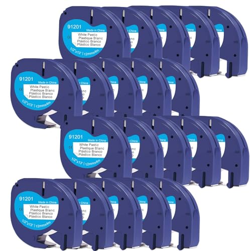 Doree 20pack Compatible Label Tape 91221 91201 S0721660 12mm x 4m Black on White for Dymo LT Label Printer LT-100T、LT-100H von Doree