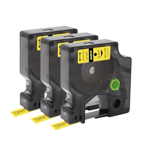 Doree 3pack Compatible Label Tape 45018 S0720580 12mm x 7m Black on Yellow for Dymo LMLabel Printer 100、150、160、220P、 260P、 280、420P、500TS von Doree