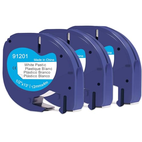 Doree 3pack Compatible Label Tape 91221 91201 S0721660 12mm x 4m Black on White for Dymo LT Label Printer LT-100T、LT-100H von Doree