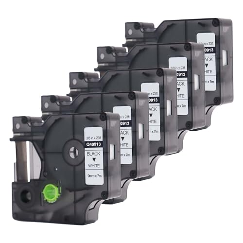 Doree 5pack Compatible Label Tape 40913 S0720680 9mm x 7m Black on White compatible with Dymo LabelManager 200、210D、220P、260D、300、350、360D、400、450、450D von Doree