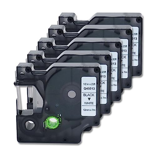 Doree 5pack Compatible Label Tape 45013 S0720530 12mm x 7m Black on White for DYMO LabelManager 160、210D、220P、280、350D、360D、400、450、DYMO LabelPoint 100、150、 200、250、300 von Doree