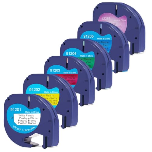 Doree 6pack 12mm x 4m Compatible Label Tape for Dymo LT-100T、Dymo LT-100H Plus、Dymo LT 200B、Dymo LT 2000、Dymo LT QX50 von Doree