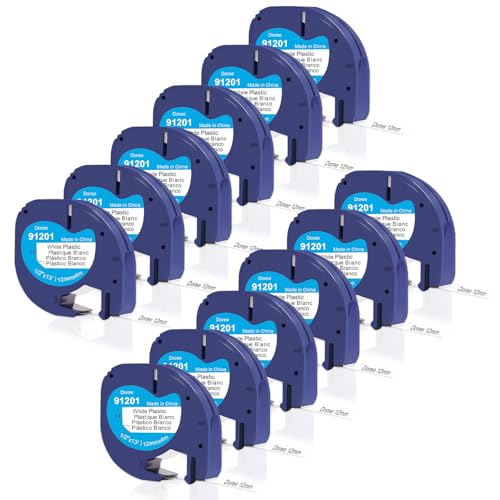 DOREE 91221/S0721660/91201 Kunststoff Etikettenband,12 mm x 4 m, Schwarz auf Weiß,Hochgradig wasserfestes kunststoff Letratag band, kompatibel mit Dymo Letratag LT-100H, LT-100T, XR, 200B.(12er Pack) von Doree
