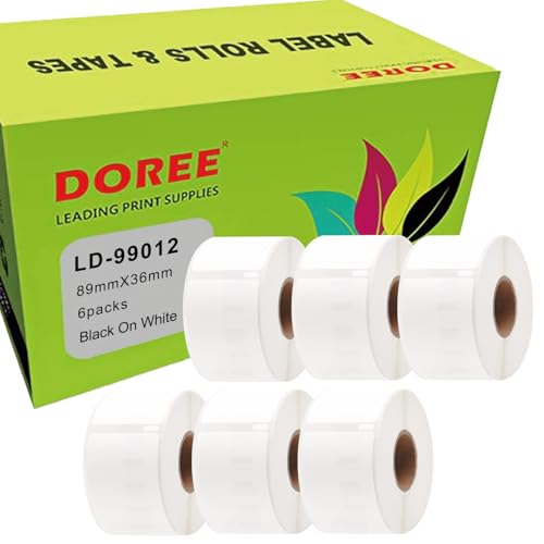 Doree 99012(6pack) Adress-Etiketten,36mm x 89mm,kompatibel mit Dymo Labelwriter 4XL、320 、330、400、450、450 Duo、 450 Turbo von Doree