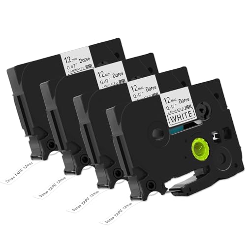 Doree Tz-231 (4er-Pack), Compatible with Brother TZE231 TZ-231 P-touch Schriftband, 12mm breit, schwarz auf weiß, geeignet für P-Touch, PT-H100LB/R, PT-H105, PT-H100LB, H110, H107B, D200/BW, E100 von Doree