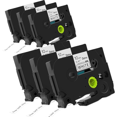 Doree Tze-231 (6er-Pack), Compatible with brother TZE231 TZ-231 p-touch bänder 12mm breit, schwarz auf weiß, geeignet für P-Touch,P-touch Cube, PT-H100LB/R, PT-H105, PT-H100LB, H110, H107B, D200 von Doree