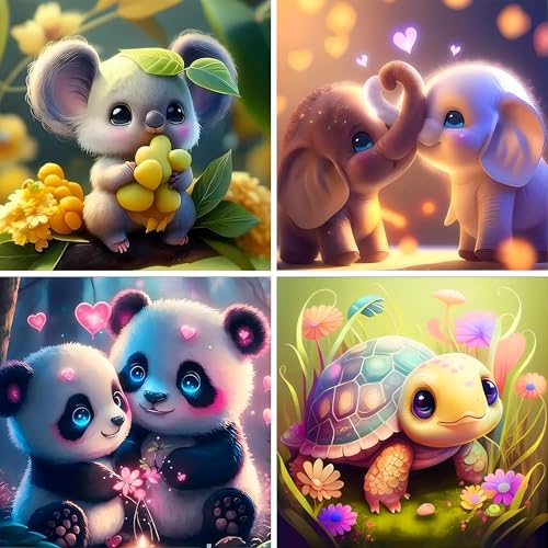Doreenstar 4er Set Diamond Painting Tiere 15x15 CM, Diamond Painting Kinder, 5D Diamant Painting Tiere, DIY Vollbohrer Diamant Malerei Tiere Set, Diamant Painting Bilder Kinder für Jungen Mädchen von Doreenstar