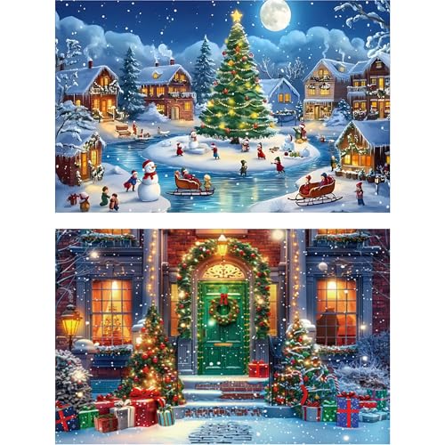 Doreenstar 2 Stück Diamond Painting Weihnachten 40x30 CM, 5D Diamant Painting Bilder Weihnachten Winter Set für Erwachsene Kinder, DIY Vollbohrer Xmas Landschaften Diamant Malerei für Home Wand Décor von Doreenstar