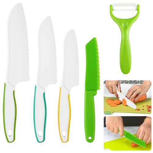 Dorglix 5 Stück Kindermesser Set, Kindertaschenmesser, Kiddy Cutter, Messer Kleinkind, Toddler Knife, Toddler Cutlery Set, Spielzeug Messer für Kleinkinder, Plastikmesser von Kindern, für Kleinkinder von Dorglix