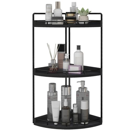 Dorhors 3-stöckiger Eck-Organizer für Badezimmer, Hautpflege-Organizer und Aufbewahrung, Make-up und Kosmetik, Holz-Arbeitsplatten-Organizer für Küche, Bad, Kommode (schwarz) von Dorhors
