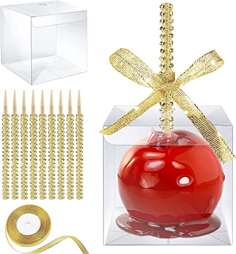 20 Stück Cake Pop Stiel, Candy Apfel Schachteln mit Glitzerstick-Loch Set, Karamellapfel-Verpackungsset mit strassbesetzten Bambusspießen & Glitzerbändern für Cake Pop Schokolade Behandlung (Gold) 20 Stück Cake Pop Stiel, Candy Apfel Schachteln mit Glitzerstick-Loch Set, Karamellapfel-Verpackungsset mit strassbesetzten Bambusspießen & Glitzerbändern für Cake Pop Schokolade Behandlung (Gold) von Dormitology