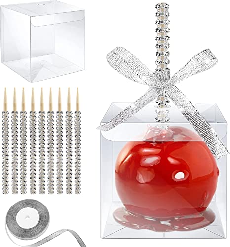 20 Stück Cake Pop Stiel, Candy Apfel Schachteln mit Glitzerstick-Loch Set, Karamellapfel-Verpackungsset mit strassbesetzten Bambusspießen & Glitzerbändern für Cake Pop Schokolade Behandlung (Silber) 20 Stück Cake Pop Stiel, Candy Apfel Schachteln mit Glitzerstick-Loch Set, Karamellapfel-Verpackungsset mit strassbesetzten Bambusspießen & Glitzerbändern für Cake Pop Schokolade Behandlung (Silber) von Dormitology