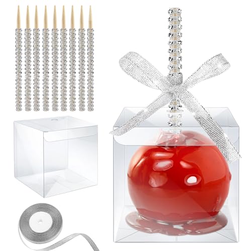 20 Stück Cake Pop Stiel, Candy Apfel Schachteln mit Glitzerstick-Loch Set, Karamellapfel-Verpackungsset mit strassbesetzten Bambusspießen & Glitzerbändern für Cake Pop Schokolade Behandlung (Silber) von Dormitology