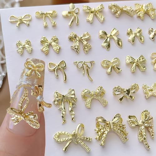 34 Stück Metall Bow Nail Charms Gold 3D Süß Schleifen Für Nägel Charms Nagelschmuck Verschiedene Formen Französisch Schleife Nails Charm Kawaii Ästhetisch Bogen Nageldesign Nagel Zubehör Nailart von Dornail