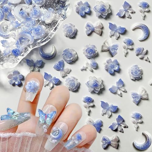 50Stück Gemischt Nageldesign Leuchtende Farbverlauf Blau Nail Charms,3D Blume Charms Nägel Schmetterling Nagel Charms Niedlich Schleife Nail Art Charms Bow Schmetterlinge Mond Nail Charm Nagel Zubehör 50Stück Gemischt Nageldesign Leuchtende Farbverlauf Blau Nail Charms,3D Blume Charms Nägel Schmetterling Nagel Charms Niedlich Schleife Nail Art Charms Bow Schmetterlinge Mond Nail Charm Nagel Zubehör von Dornail