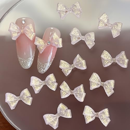 Eis Transparent Rosa Bow Nail Charms Weich Schnitzerei Glitzerpulver Schleife Charms Nägel Süß 3D Schleifen Nagel Charm Kawaii Ribbon Bogen Nail Art Charm Nageldesign Zubehör Nailart von Dornail