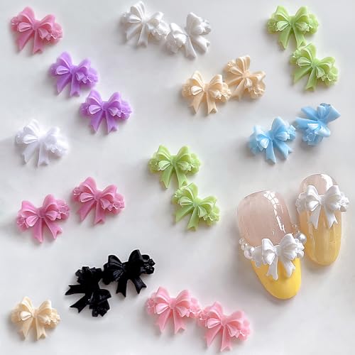 Gemischte Farbe Ribbon Bow Nail Charms Niedlich Schleife Charms Nägel 3D SchleifenKnoten Nagel Charms Kunstharz Bögen Nägel Charms Kawaii Schleifen Nail Art Charms Nagel Deko Nageldesign Nägel Zubehör von Dornail