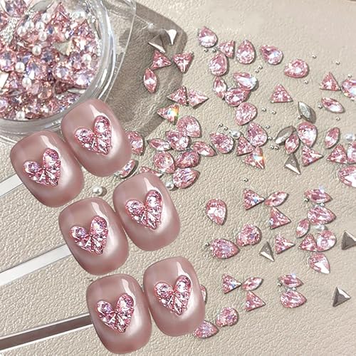 Mehrere Form Rosa Rhinestones Nail Gems Nail Charms Mini Stahl Beads Perlen Zirkon Nagel Steine Nagel Schmuck Zusammensetzen Gespleißt Herz Schmetterling Strasssteine Nägel Glitzersteine Nägel Zubehör von Dornail
