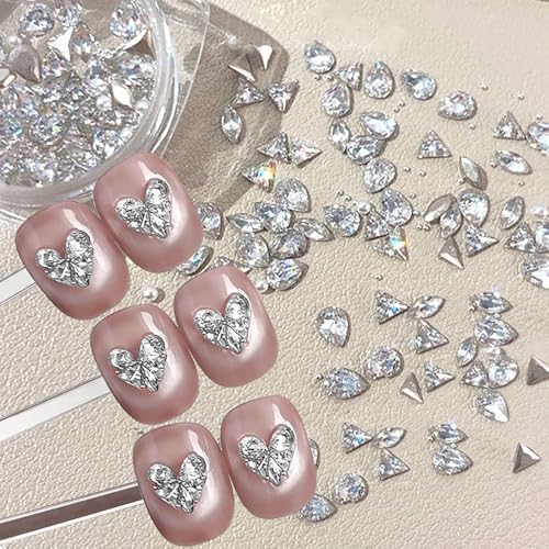 Mehrere Form Weiß Rhinestones Nail Gems Nail Charms Mini Stahl Beads Perlen Zirkon Nagel Steine Nagel Schmuck Zusammensetzen Gespleißt Herz Schmetterling Strasssteine Nägel Glitzersteine Nägel Zubehör von Dornail