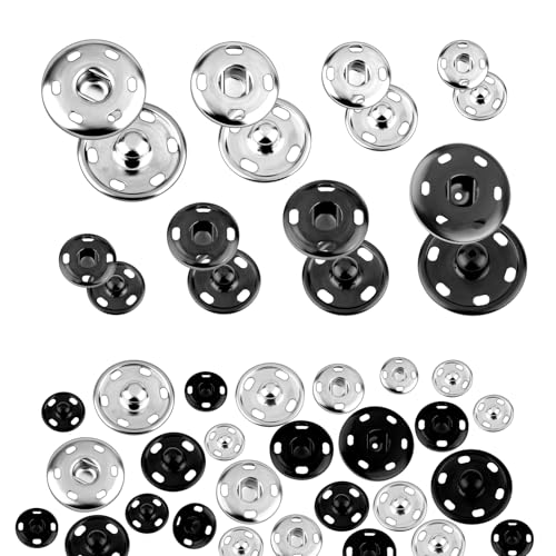 72 Sätze Druckknopf Set Druckknöpfe zum Annähen Druckknöpfe Schwarz Silber Druckknopf zum Nähen von Kleidung für Geldbörse Kleidung und Stoffe Nähe Schuhe Handtasche Kleidung DIY(8.5mm 12mm 15mm 21mm) von Dorocola