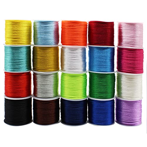 Dortrue Nylonschnur, Satinschnur, 2 mm x 440 m, 20 Farben, Rattail-Satin-Seidenborte, für Freundschaftsarmbänder, Halsketten, Schmuckherstellung, chinesisches Verknoten, Kunst und Handwerk Dortrue Nylonschnur, Satinschnur, 2 mm x 440 m, 20 Farben, Rattail-Satin-Seidenborte, für Freundschaftsarmbänder, Halsketten, Schmuckherstellung, chinesisches Verknoten, Kunst und Handwerk von Dortrue