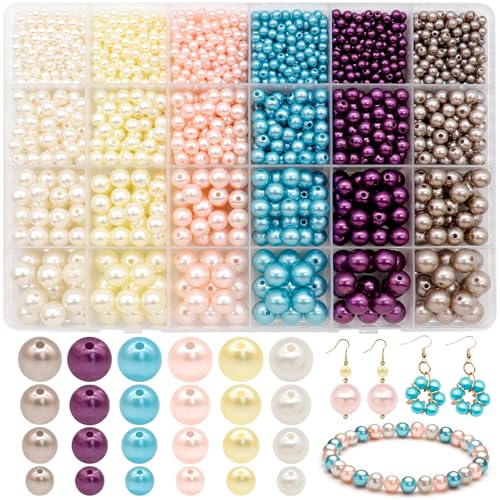 Dotilili 1890 Stück Bunte Perlen zum Auffädeln, 4/6/8/10mm Glasperlen Runde Perlen Set mit Löch für Armbänder Glatte lose Perlen für DIY Schmuckherstellung Basteln Perlenkette Armband Handwerk Dekor von Dotilili