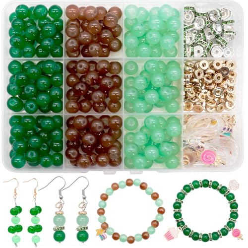 Dotilili Perlen für Armbänder 8mm, Grün St. Patrick's Runde Natürliche Edelsteine Glasperlen zum Auffädeln Halsketten Selber Machen Perlen mit Strass Abstandshalter für DIY Basteln Schmuckherstellung von Dotilili