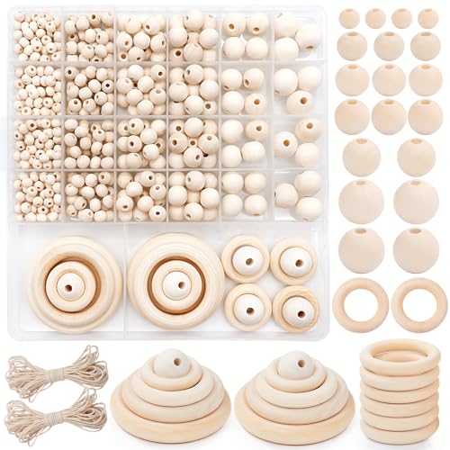 Dotilili Holzperlen Makramee Set 546 Stück, Natur Holzringe zum Basteln Runde Holzkugeln mit Loch Holz Perlen Kit Holzringe für Makramee Zubehör DIY Schmuck Herstellung Dotilili Holzperlen Makramee Set 546 Stück, Natur Holzringe zum Basteln Runde Holzkugeln mit Loch Holz Perlen Kit Holzringe für Makramee Zubehör DIY Schmuck Herstellung von Dotilili