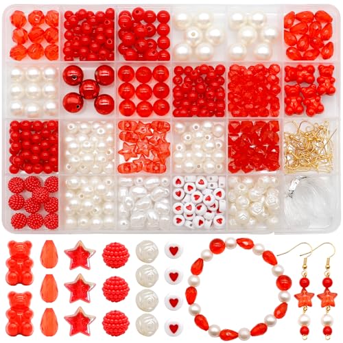 Dotilili Perlen Set für Armbänder, Rot Bastelperlen Runde Unregelmäßig Glasperlen Armband Set Selber Machen Perlen zum Auffädeln für DIY Schmuckherstellung Halsketten Ohrringe Mädchen Dotilili Perlen Set für Armbänder, Rot Bastelperlen Runde Unregelmäßig Glasperlen Armband Set Selber Machen Perlen zum Auffädeln für DIY Schmuckherstellung Halsketten Ohrringe Mädchen von Dotilili