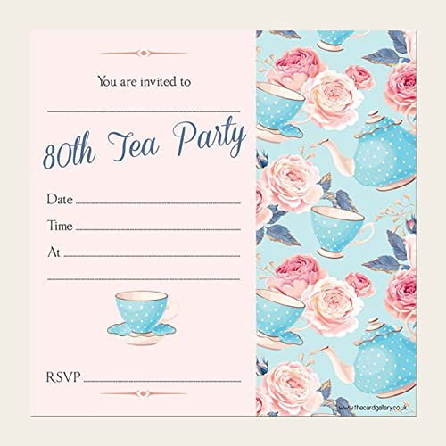 Einladungskarten zum Geburtstag, Teekanne und Rosen, 10–80. von Dotty about Paper