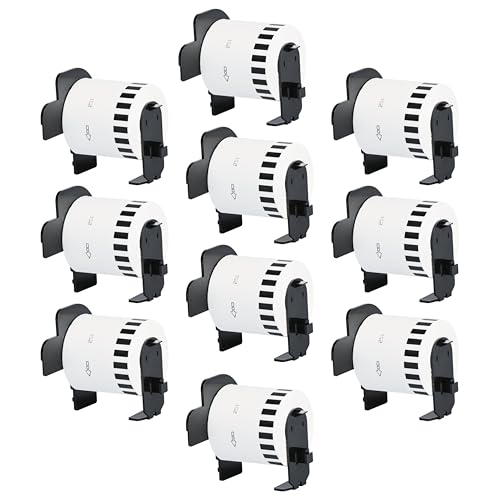 Double Dragon DK-22251 Endlos-Etikettenrolle, 62 mm (B) x 15,24 m (L) | Rot & Schwarz auf Weiß druckbar | Kompatibel mit Brother P-Touch QL-800, QL-810W, QL-820NWB | Inklusive Halterung (10er-Pack) von Double Dragon