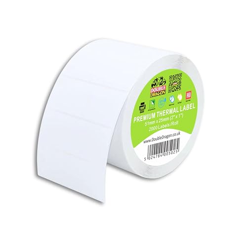 Double Dragon, 2.000 Direkt-Thermocodes, 51mm x 25mm | Premium-beschichtete, selbstklebende Etiketten | Kompatibel mit Zebra, MUNBYN, Toshiba, Citizen, Eltron Druckern von Double Dragon