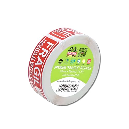 Double Dragon, 500 Fragile Sticker 1"x 3" (25mm x 76mm), Fragile Handle with Care Warnaufkleber für Versand und Verpackung, 1"x 3" Double Dragon, 500 Fragile Sticker 1"x 3" (25mm x 76mm), Fragile Handle with Care Warnaufkleber für Versand und Verpackung, 1"x 3" von Double Dragon