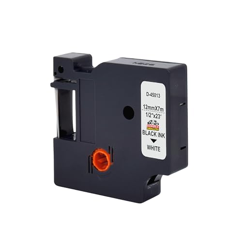 Double Dragon, 5er-Pack Kompatible Etikettenbänder für Dymo D1 Tape 45013 A45013 S0720530, Schwarz auf Weiß, 12mm x 7m, Nachfüllbänder für Dymo LabelManager 160 210D 280 360D 420P 450 450D 500TS von Double Dragon