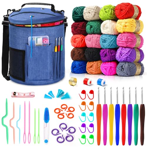 75 Farben Häkelwolle Set, Große Stricktasche, 20 Garnfarben, komplettes Set Mit Strickzubehör Einschließlich Häkelnadeln, Maschenmarkierern, Maßband und Mehr, Anfänger Crochet,Large Knitting Bag 75 Farben Häkelwolle Set, Große Stricktasche, 20 Garnfarben, komplettes Set Mit Strickzubehör Einschließlich Häkelnadeln, Maschenmarkierern, Maßband und Mehr, Anfänger Crochet,Large Knitting Bag von DoubleCare
