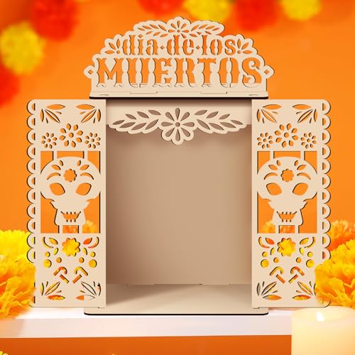 DoubleFill Dia De Los Muertos Dekoration Dia De Los Muertos Ofrenda Schattenbox Holz Tag der Toten Altar Schrein Box Erinnerung Bilderrahmen für Altar Ofrenda Supplies (1, neuartiger Stil) von DoubleFill