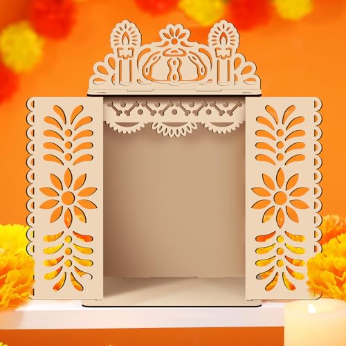 DoubleFill Dia De Los Muertos Dekoration Dia De Los Muertos Ofrenda Schattenbox Holz Tag der Toten Altar Schrein Box Erinnerung Bilderrahmen für Altar Ofrenda Supplies (1, stilvoller Stil) von DoubleFill