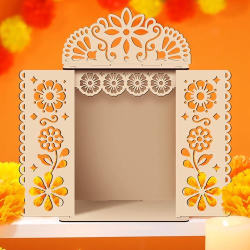 DoubleFill Dia De Los Muertos Dekoration Dia De Los Muertos Ofrenda Schattenbox Holz Tag der Toten Altar Schrein Box Erinnerung Bilderrahmen für Altar Ofrenda Zubehör (1, klassischer Stil) von DoubleFill