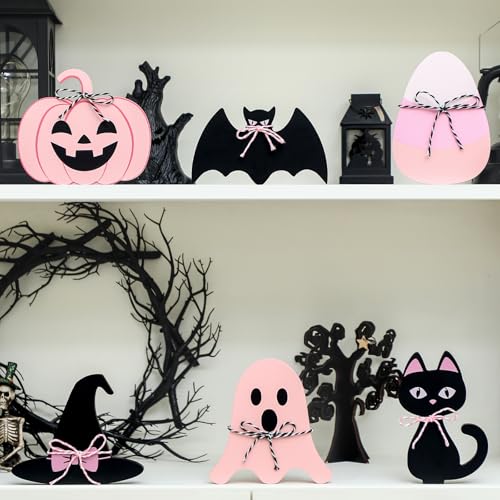 DoubleFill Halloween-Tischdekoration, Baumwollseil, Holzschilder, Geist, schwarze Katze, Fledermaus, Kürbisse, Hexe, Zuckermais, Tafelaufsatz, Tischschilder, abgestuftes Tablett, Dekoration für DoubleFill Halloween-Tischdekoration, Baumwollseil, Holzschilder, Geist, schwarze Katze, Fledermaus, Kürbisse, Hexe, Zuckermais, Tafelaufsatz, Tischschilder, abgestuftes Tablett, Dekoration für von DoubleFill