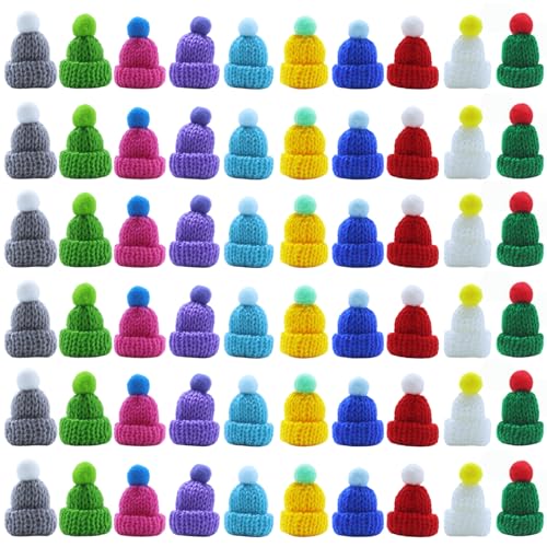 Mini-Weihnachtsmannmützen für Weihnachtsbasteln, 60 Stück winzige gestrickte Puppenhüte Miniaturhut für Weihnachtsdekorationen, Baumschmuck, Schneemann-Puppen-Dekoration, Kunst und Handwerk (60) von DoubleWood