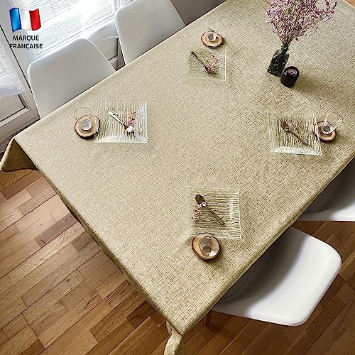 Douceur De Plumes Tischdecke, Leinenoptik, Beige, 140 x 200 cm, rechteckig, schmutzabweisend, wasserdicht, waschbar, Tischdekoration von Douceur De Plumes