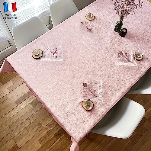 Douceur De Plumes Tischdecke, Leinenoptik, puderrosa, 150 x 150 cm, quadratisch, schmutzabweisend, wasserdicht, waschbar, Tischdekoration von Douceur De Plumes